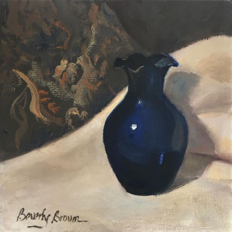 BrownBe_Blue-Glass-Vase_Oil_9x9